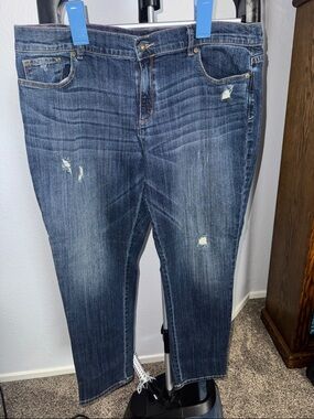 Liz Claiborne Women's Relaxed Fit Distressed Jeans - Dark Blue